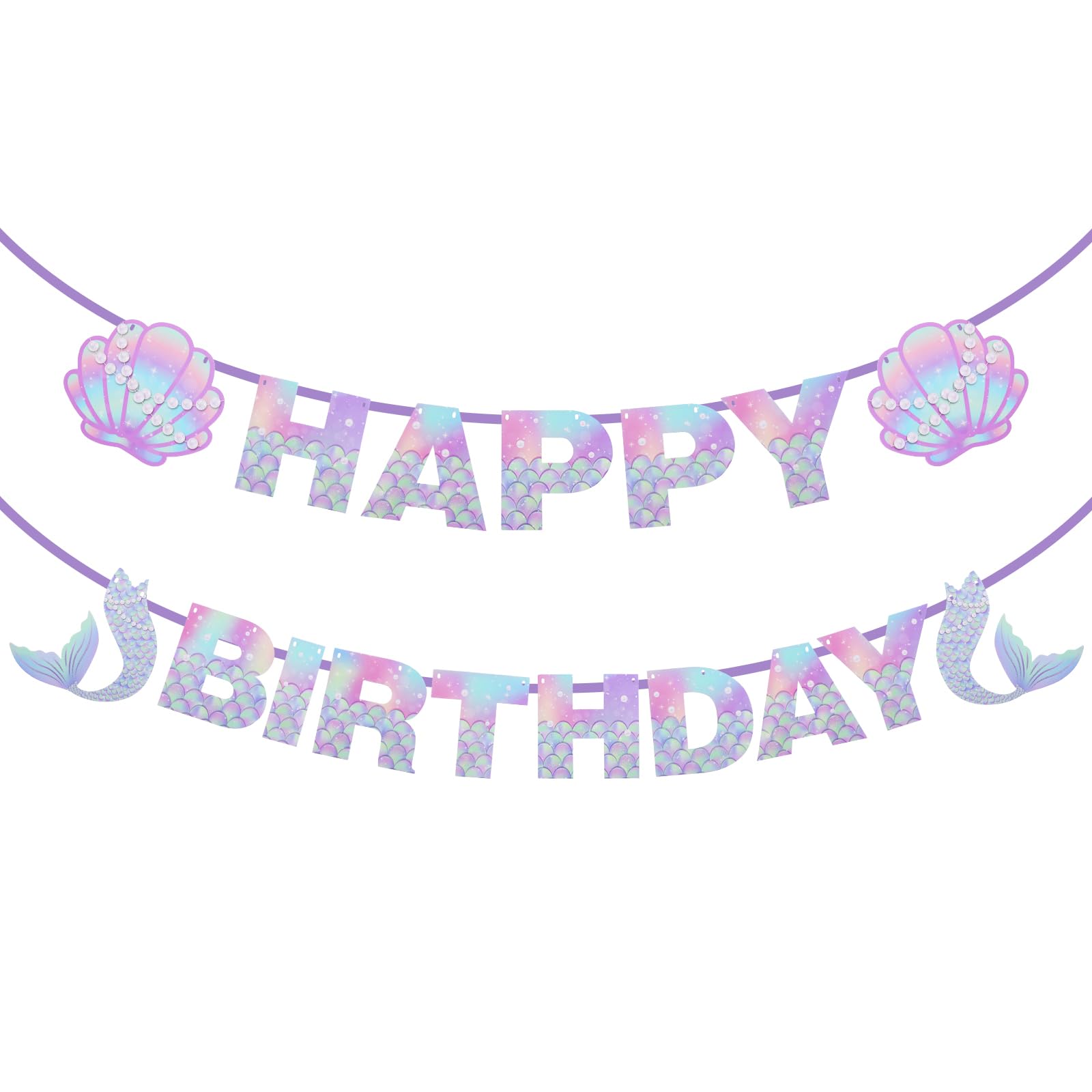 Grevosea Mermaid Birthday Banner, Blue Happy Birthday Banner, Under the Sea Theme Party Decorations, 17 Pieces