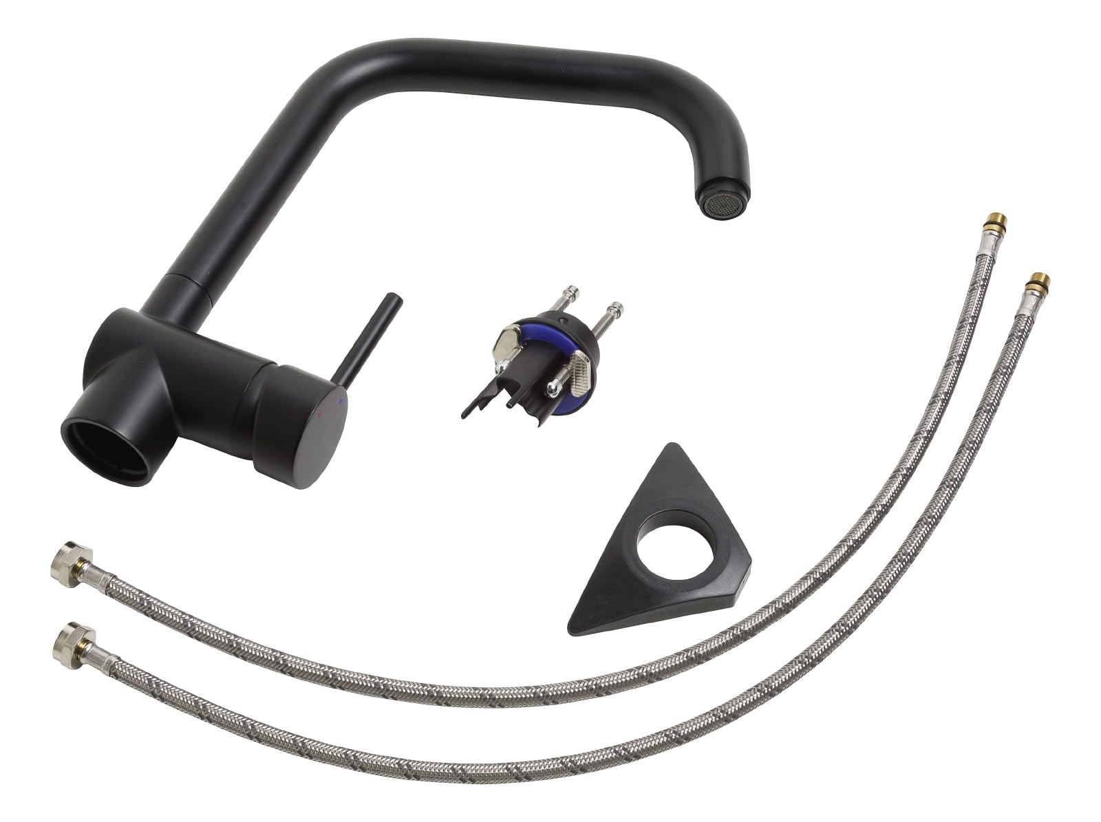 aquaSu® Vorfensterarmatur Larina mit Wasserspar-Kartusche, herausnehmbar, hoher Auslauf, Kaltwassermittelstellung, Keramikkartusche, Befestigung von oben, Messingkern, schwarz, 799010
