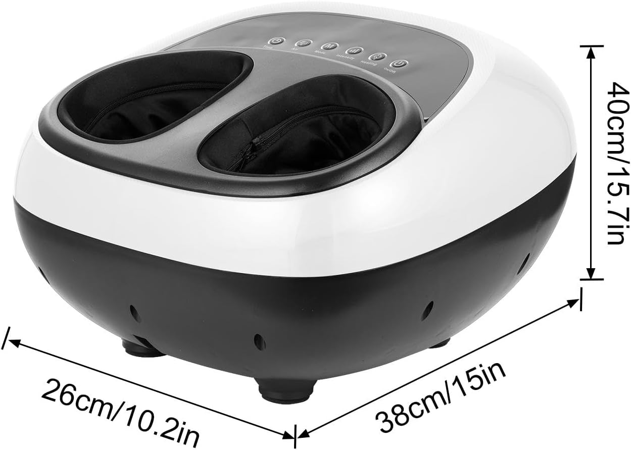 Diagram showing the dimensions of the foot massager: 40cm height, 26cm width, 38cm depth