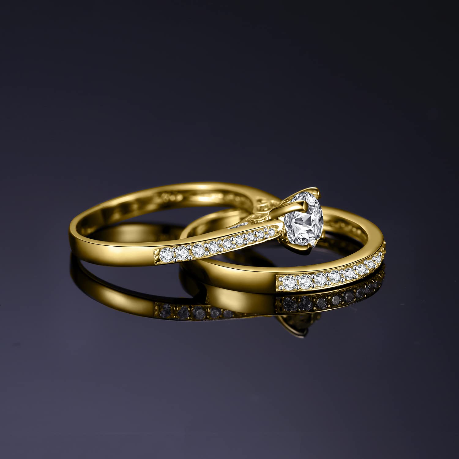 JewelryPalace Anelli Donna Argento 925, Fedine Fidanzamento Coppia, Anello Solitario, 1.3ct Diamante Simulato Anniversario Matrimonio Promessa Sposa Band Anelli Donna Set in Tre Ori, Gioielli Donna