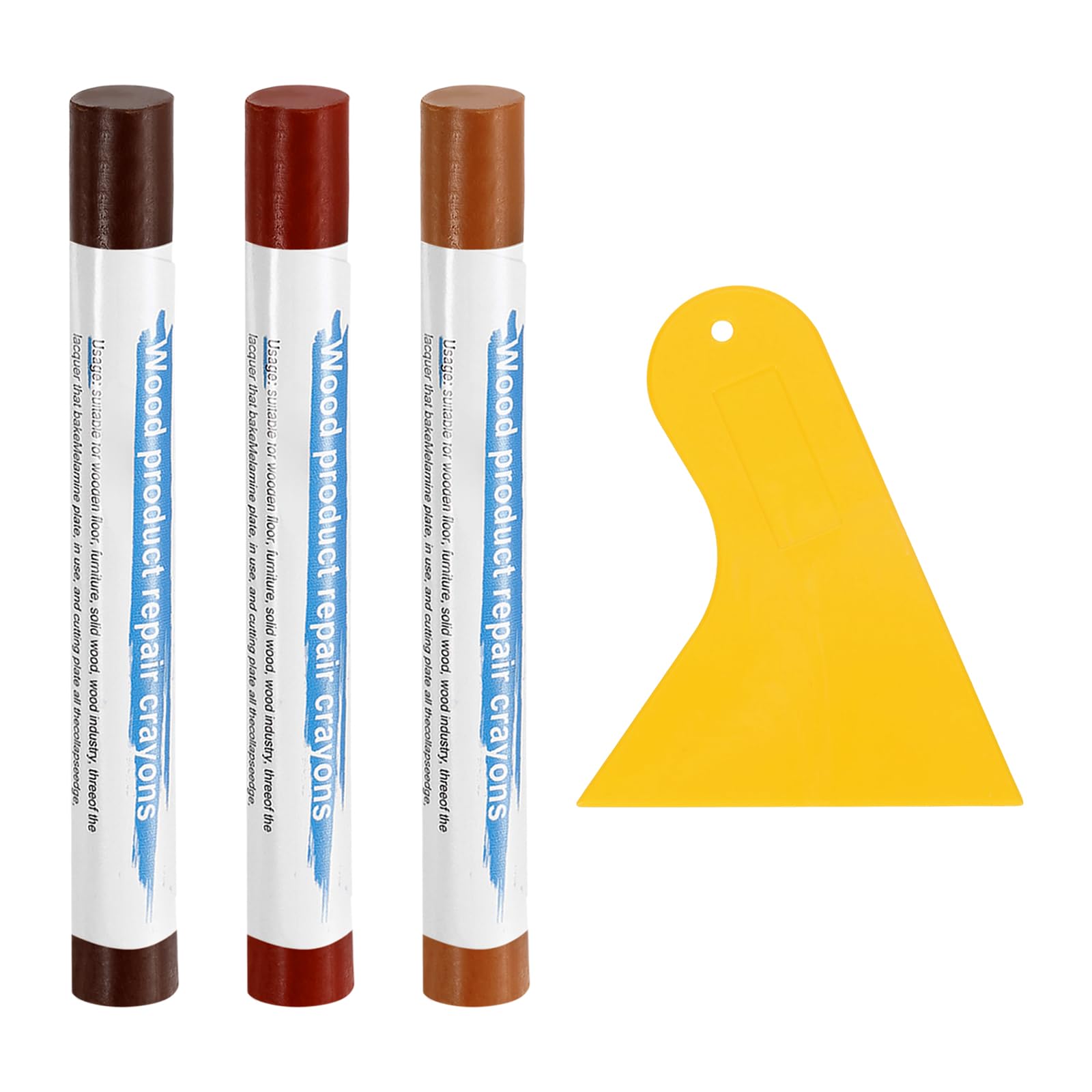 sourcing map 3Pcs Wood Filler Sticks, Furniture Scratch Repair Wax Crayons Furniture Touch Up Markers Wood Repair Wax Kit with Spatula for Wood Furniture, 3 Colors Red-Brown Wood Series