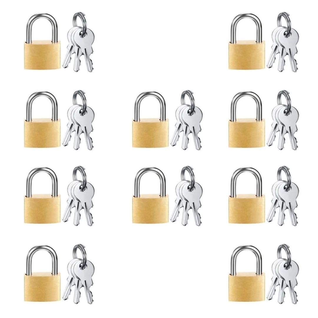 Ski Small Padlocks Keyed Alike, 25mm Wide Solid Brass Body, Weatherproof Padlock with Same Keys for Travel Bags, File Cabinet Lock, Backpack, Suitcase, School Gym Locker, Toolbox | Set of 10-image-7