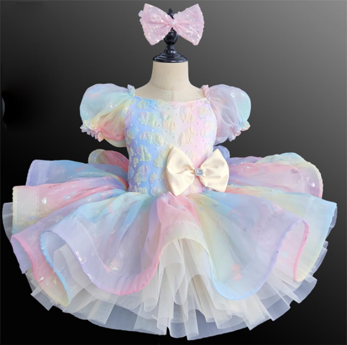Ballerina-Kostüm für Mädchen, Tüll-Tutu, Ballett-Wettbewerbskleid | Tutu Kinderkostüm Kleiner Schwan mit Rüschenärmeln Spitze Stickerei und Pailletten