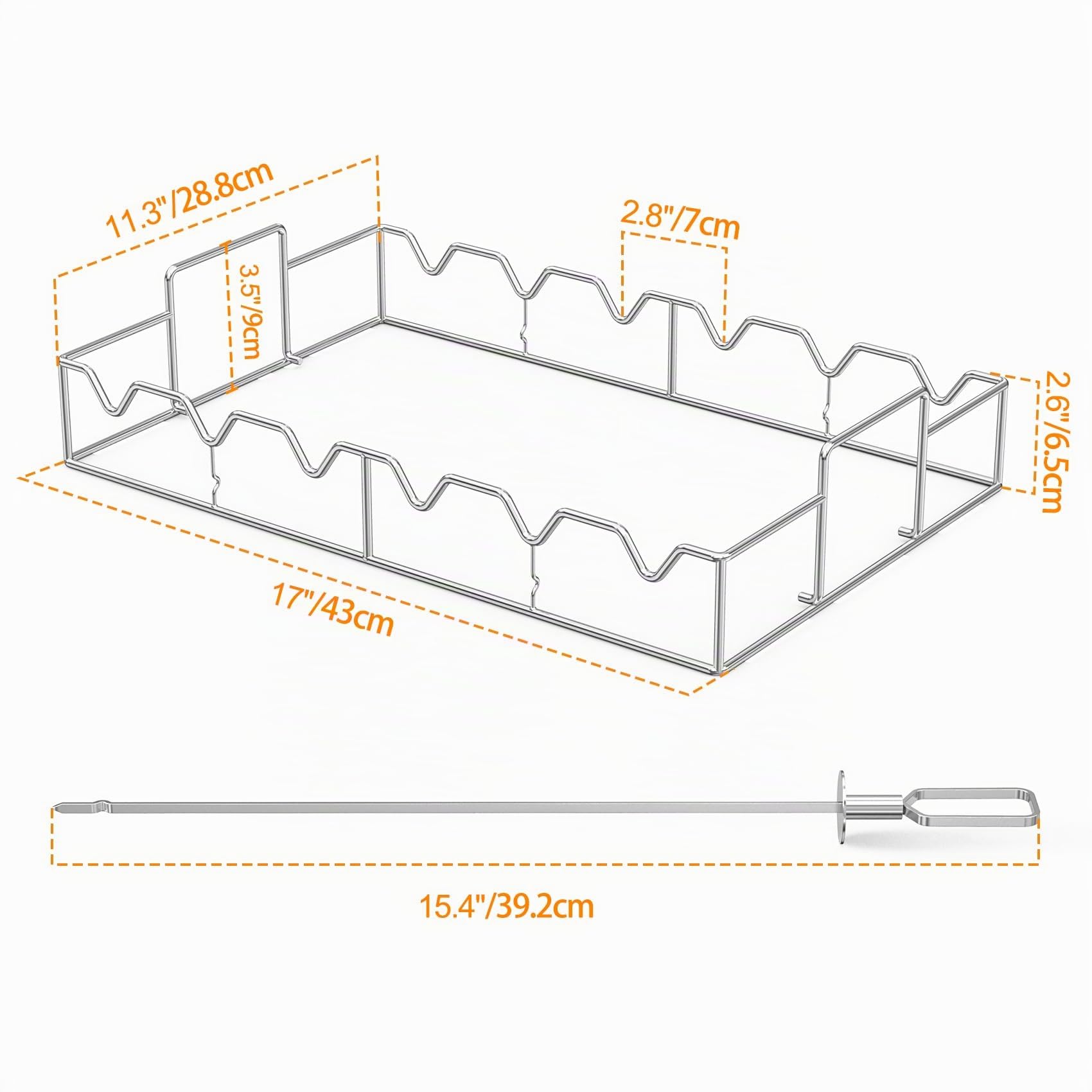 onlyfire Set de Brochettes pour Barbecue en Acier Inoxydable, Pic Brochette INOX avec Support, 6 Brochettes à Viande, Brochettes de Grillades pour Barbecue et Grille, pour Viande et Légumes