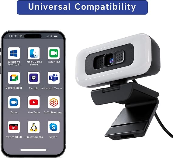 1080P Webcam for PC - PC Camera Webcam 1080P, Desktop Computer Web cam with Privacy Shutter and Tripod Autofocus, Dual Noise-USB Plug&Play,Cancelling Mics,Auto Light Correction