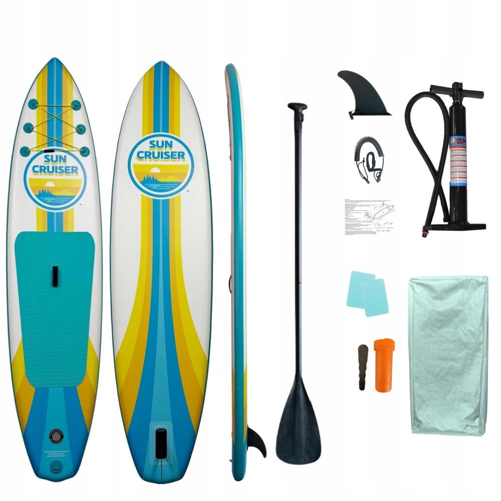 SUP Board Palm Beach 335x82x15cm Aufblasbar Set Paddel Pumpe Leash | Rutschfeste EVA-Fläche, Premium-Material, 3-teiliges Paddel, Finne, Reparaturset, Rucksack inklusive