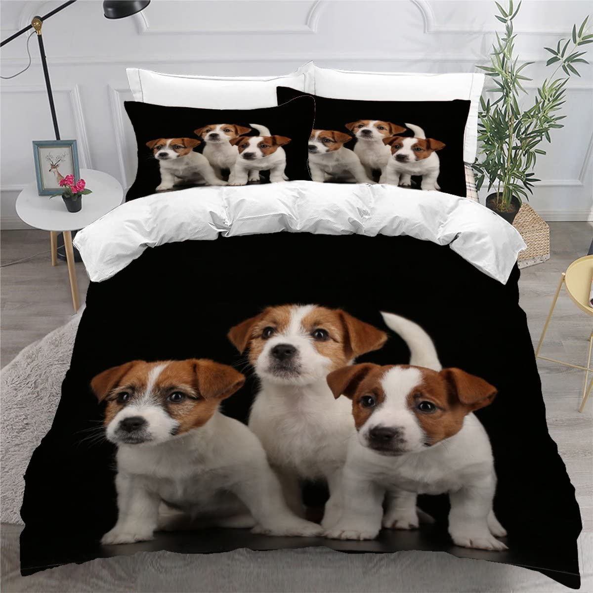 King Size Bedding Sets Cute puppy pet dog black Double Bed Duvet Cover Set with Pillow Cases Hidden Zipper Adults Teenager 3Pcs Fluffy Duvet Cover King Size — image 1