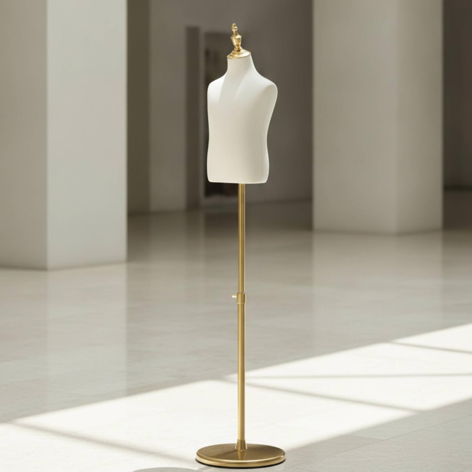 Schneiderpuppe stoffbezogen -Schaufensterpuppe höhenverstellbar Torso für Einzelhändler, Schaufenster, Verkaufsraum, Fotostudio , Goldbasis Goldkopfkappe , 8 Jahre