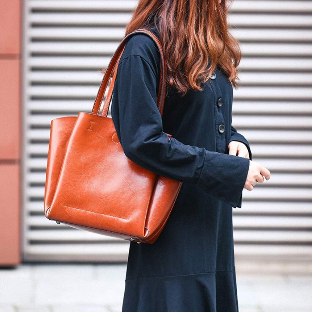 Handbag， Bag，Retro Oil Wax Leather Handbag Sleek Minimalist Shoulder Bag Casual Wild Large Capacity Ladies Tote Work Travel
