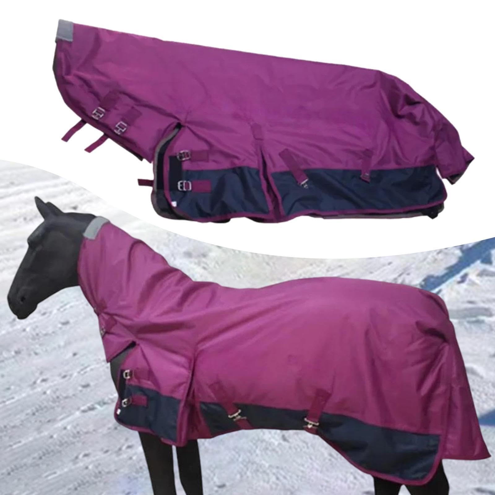 Manta de Invierno para Caballo con Abrigo Grueso y Transpirable Manta Impermeable con Capucha y Cubre Cuello Envoltura Abdominal para Caballos, Rose Red S
