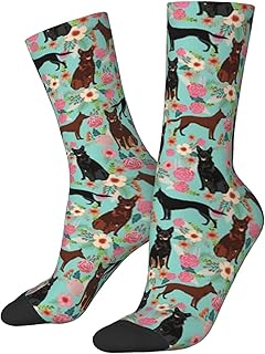 351 Men Women Socks Kelpie Flower Dog Flower Dog Flower Dog Australian Kelpie Football Socks Hard Wearing Sport Sock Moisture Wicking Ladies Socks, For Baseball, Basketball, Yoga