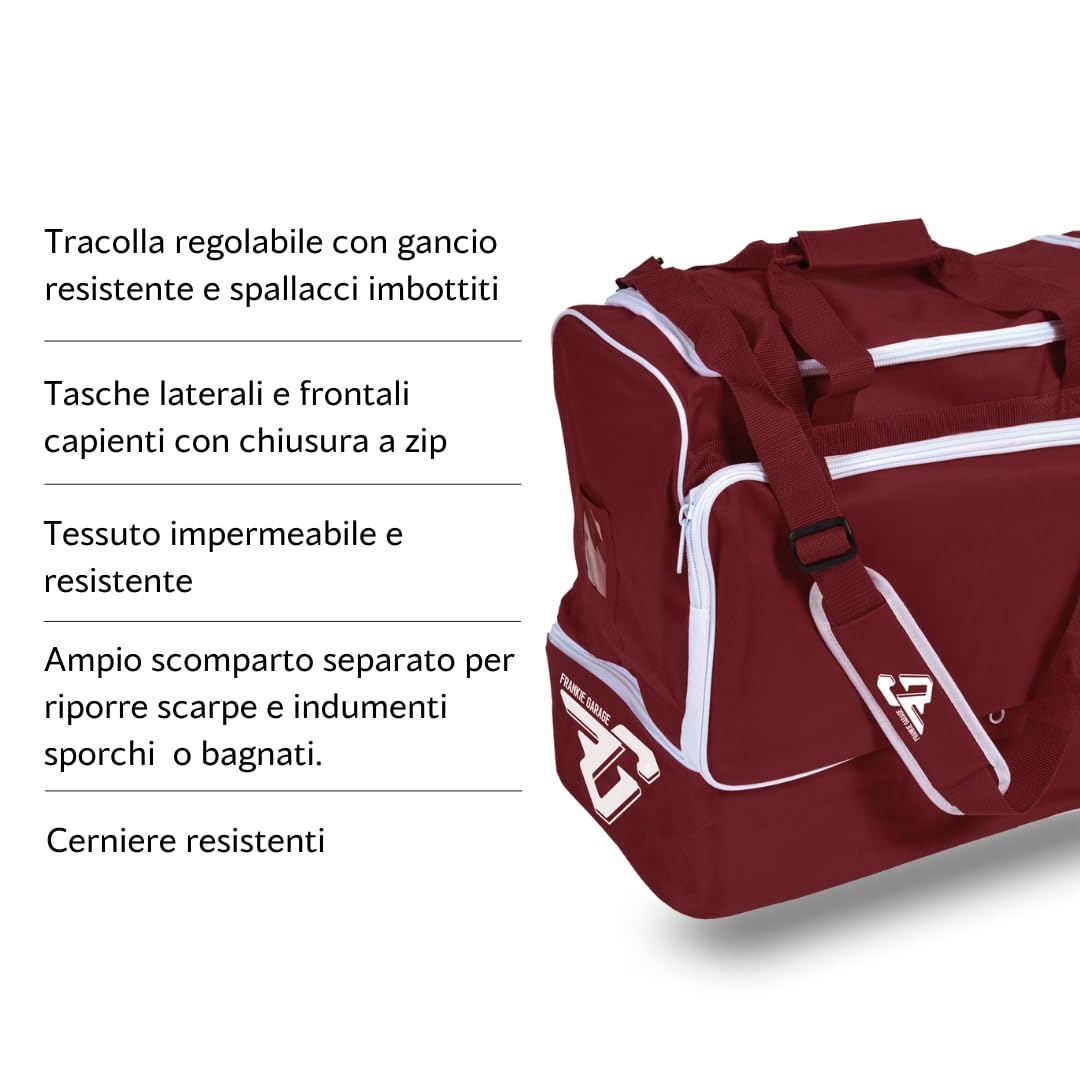 Borsone Calcio Uomo con Fondo Rigido, Scomparto Scarpe e Tracolla Regolabile, Borsone Palestra Grande con Tracolla Regolabile e Portascarpe, Borsone per Sport Uomo Donna Bambino - FRANKIE GARAGE