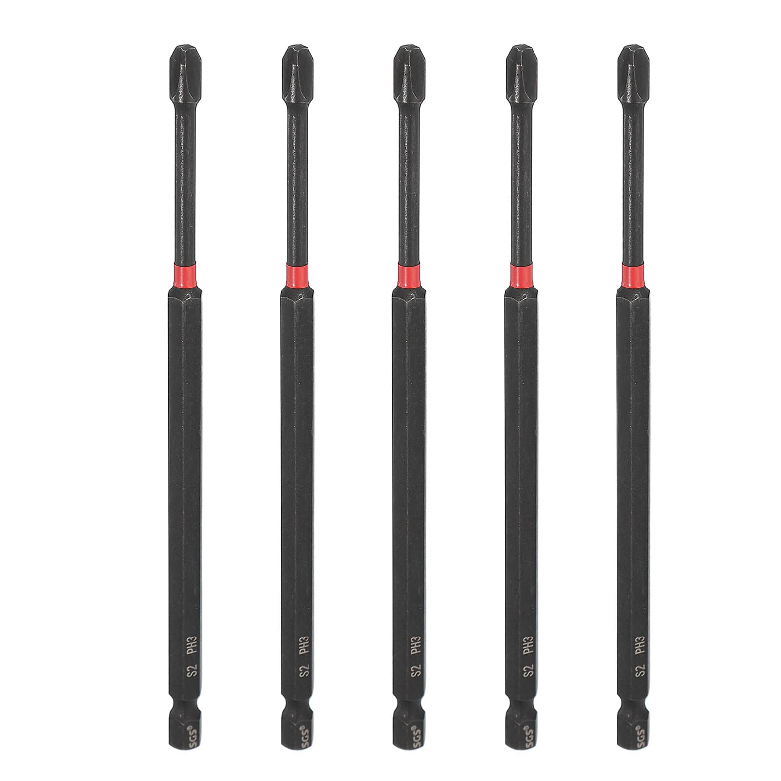 sourcing map 5pcs #3 Phillips Impact Screwdriver Bit PH3 1/4" Hex Shank 6" (150mm) Long Magnetic Cross Head Drill Bits S2 Steel Industrial Screw Driver for Impact Power Drivers, Black/Red