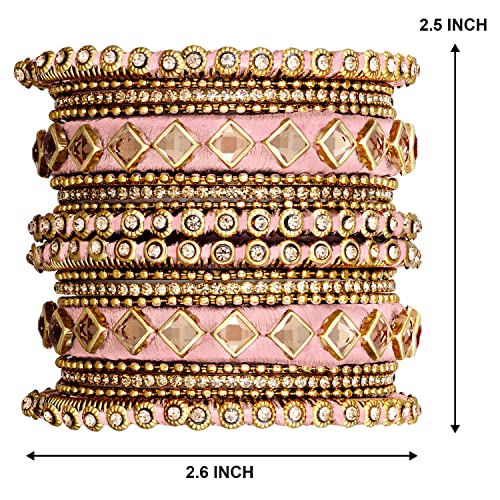 Aheli Matching Floral Kundan Silk Thread Chuda Chura Bangle Set Indian Traditional Bridal Fashion Jewelry For Women Girls (Size - 2.6) #TOP6