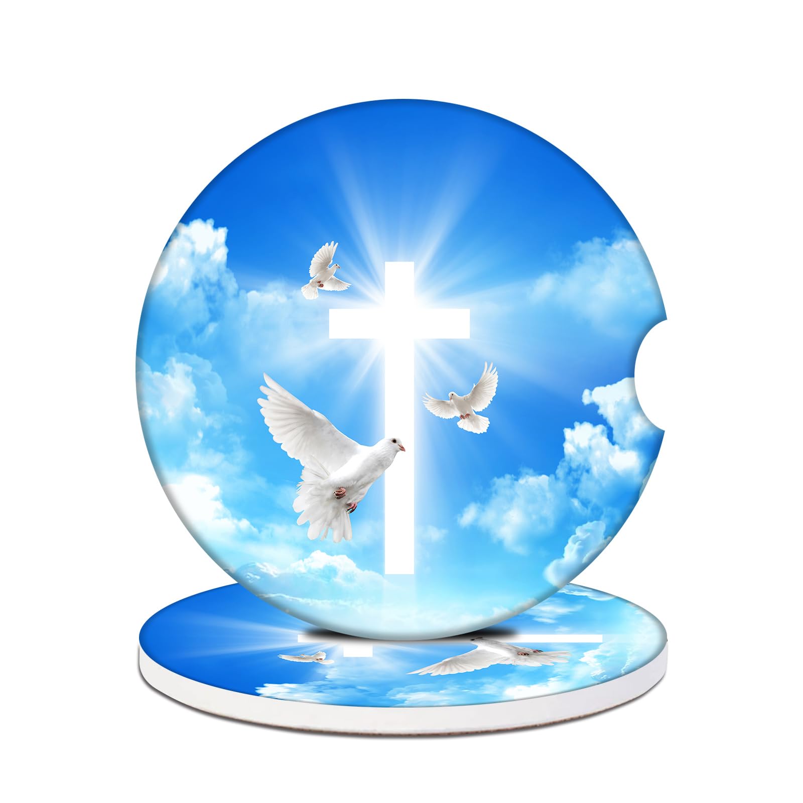2 Pack Blessed Car Cup Holder Coasters - Cross Heaven Absorbent Ceramic Coaster Car Coasters for Cup Holders