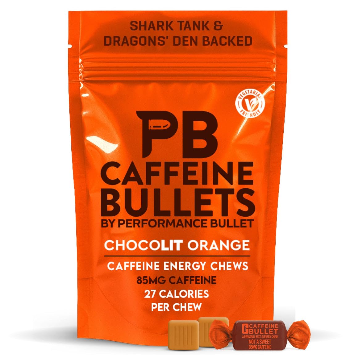 Caffeine Bullet Energy Chews - Chocolate Orange. 16 * 85mg - Faster Kick Than Pills, Gels & Gum. Sport Science for Running, Cycling, Gaming. A Pre Workout Endurance Boost.
