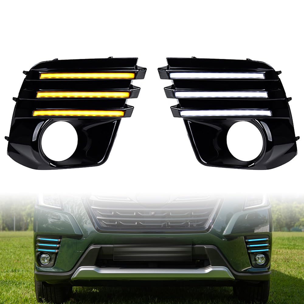Driver Passenger Sides LED Fog Light Bezel with COB Daytime Running Light and Switchback Turn Signal Compatible for 2022-2024 Subaru Forester SU1038130 SU1039130 SU1038131 SU1039131