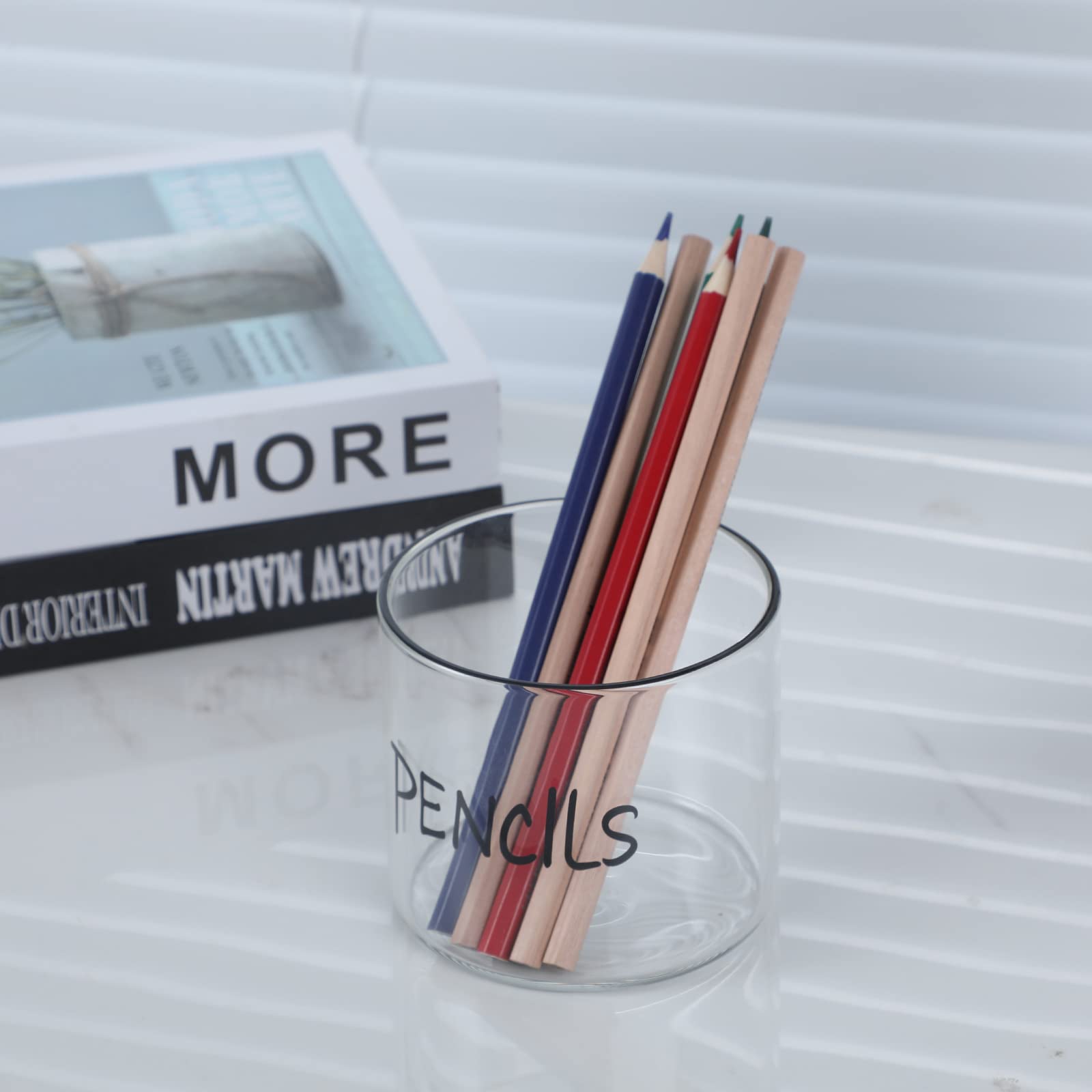 Ceramic Pens Holder With PENS Text - Farmhouse Style Desk Organizer For Office & Classroom