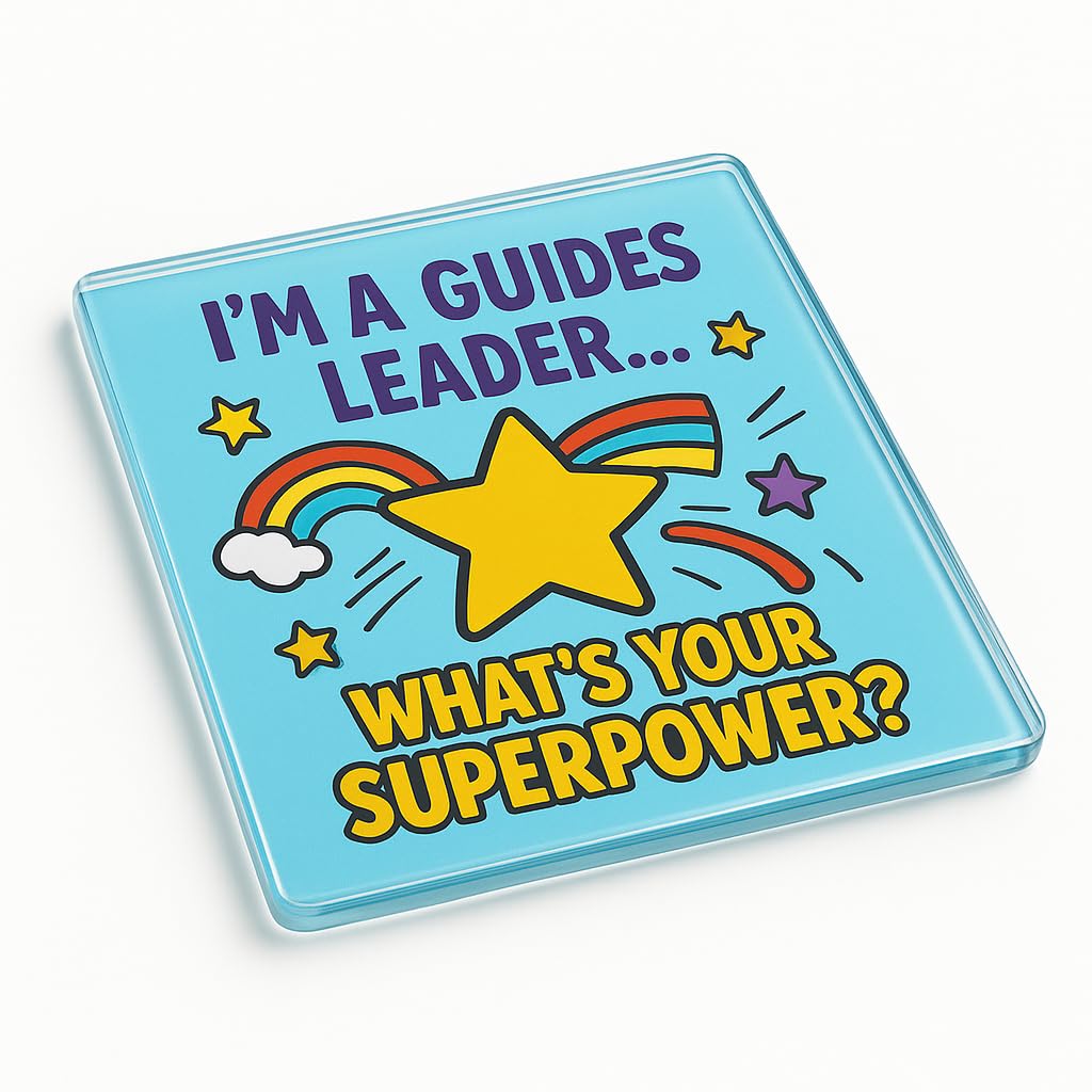 The Plum Penguin Guides Leader Acrylic Coaster Gift With Cartoon Superpower Design - Whimsical Thank You Gift For Appreciation