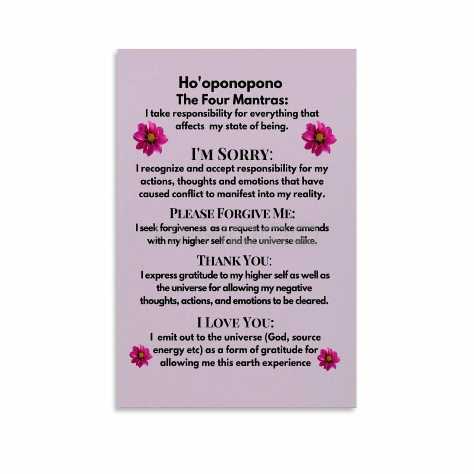 Ho'oponopono Prayer Poster, Hawaiian Mantra for Mindfulness &, Spiritual Wall-Art for Bedroom & Peaceful Space(Unframed,08x12inch(20x30cm))