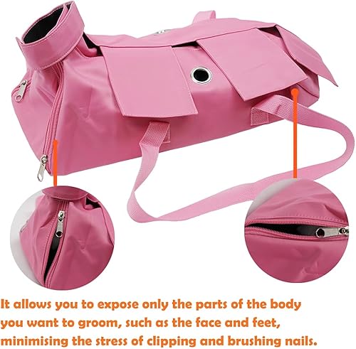 Miniatura 3 de Kukaster Pet Bolsa de sujeción para gatos para cuidado de garras, recortar uñas, antiarañazos, bolsa de aseo para gatos para examen médico (rosa-s)