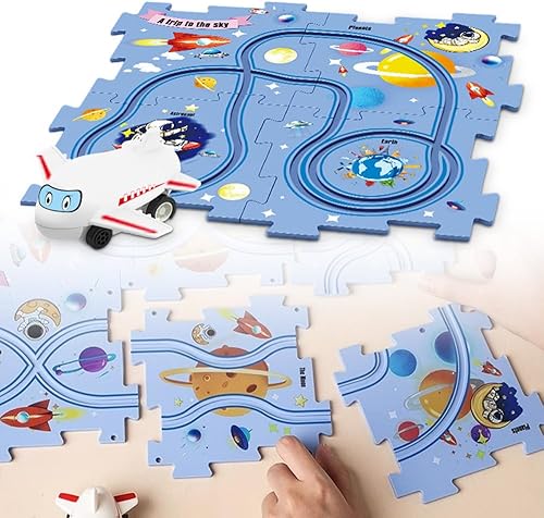 Carrito eléctrico de ensamblaje de bricolaje, juego de pista de rompecabezas para niños pequeños con vehículos, juguetes de construcción de