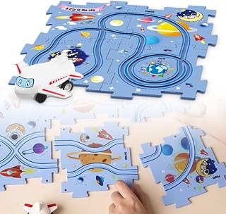 DIY Assembling Electric Trolley, Upgrade Toddler Puzzle Track Play Set with Vehicles, Rail Car Building Toys DIY Educational Toys Birthday Gift for Kids Ages 3-5 (5 PCS, Space)