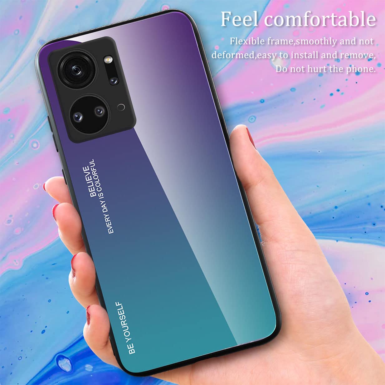 UPLAI Cover per Honor 90 5G, Ultra Sottile Morbido TPU Silicone Antiurto Custodia Insieme a Colore Sfumato Vetro Temperato, Moda Colorato Caso.Blu