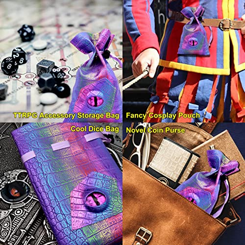 Haxtec Dragon Eye Dice Bag Purple Rainbow Drawstring Leather Dnd Dice Pouch Medium Dice Holder Storage Bag For D&D Dice Coins And Ttprg Accessories Patent Number D893867 (Purple Eye) #TOP6