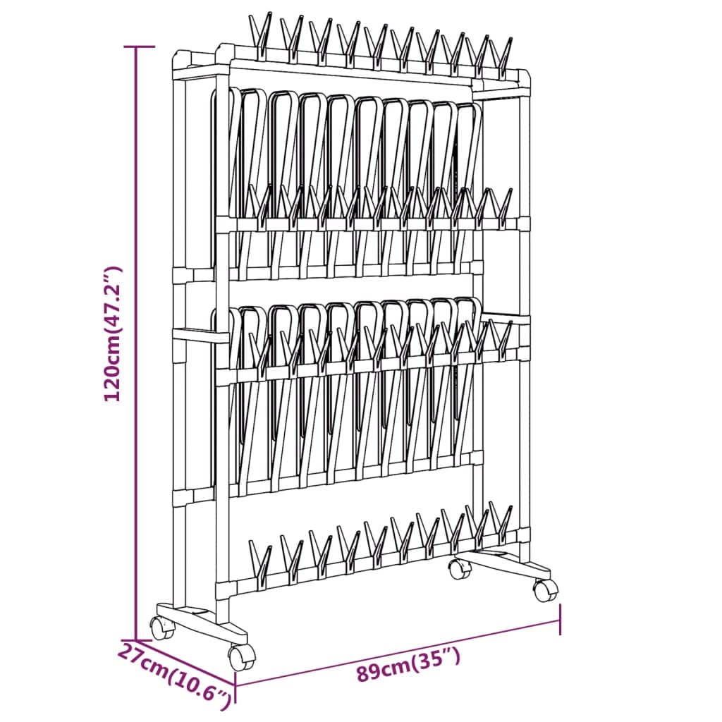 Schuhregal mit Rollen Silber 89x27x120 cm - Mobiler Schuhständer aus Aluminium für 40 Paar Schuhe und 10 Paar Stiefel - Platzsparende Schuhablage für Flur und Diele