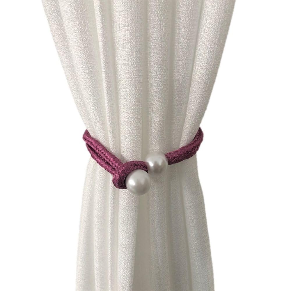 Vakorise Purple Curtain Ties, 2 Pack Faux Pearl Adjustable Rope Tie Backs For Drapes, Multicolor