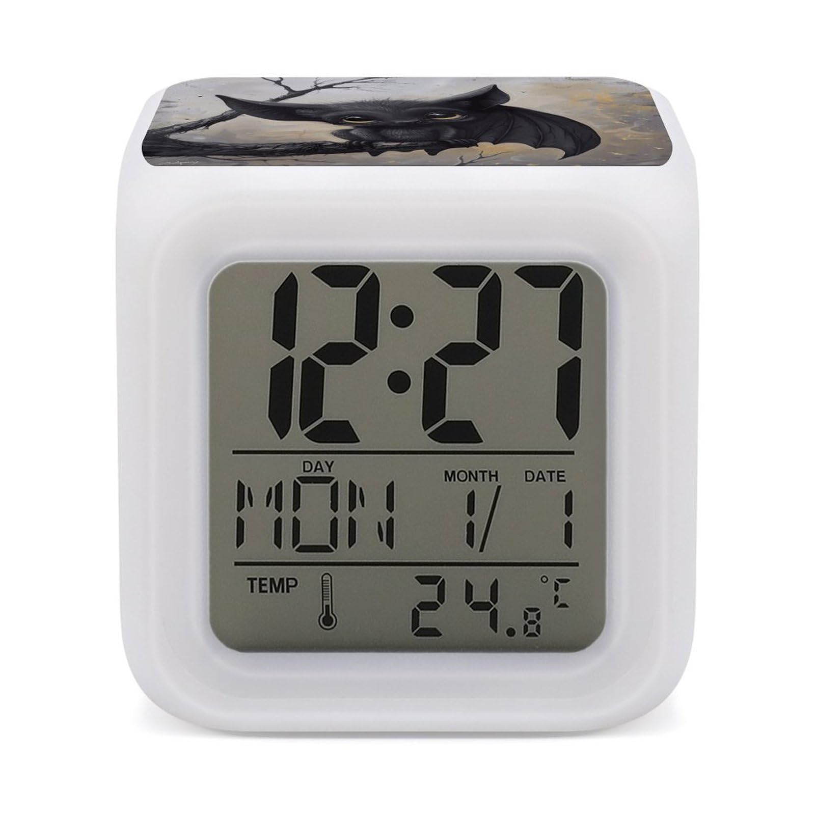 VstaDank Bat Alarm Clock Sleep Trainer 7 Color Changing Night Light Modern Touch Bedside Lamp Fashion Digital Clock with Temperature Display Wake Clocks for Loud Alarm