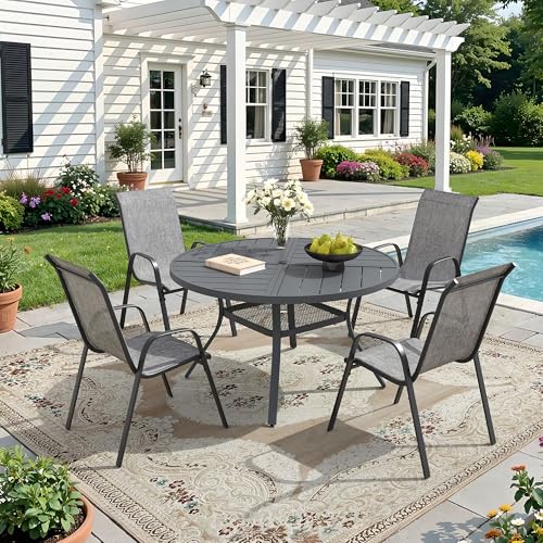 Image of DIFY Patio Chairs Set of 4, Stackable Outdoor Dining Chairs Set with Breathable Textilene High Back and All-Weather Metal Frame for Garden, Backyard, Deck, Grey