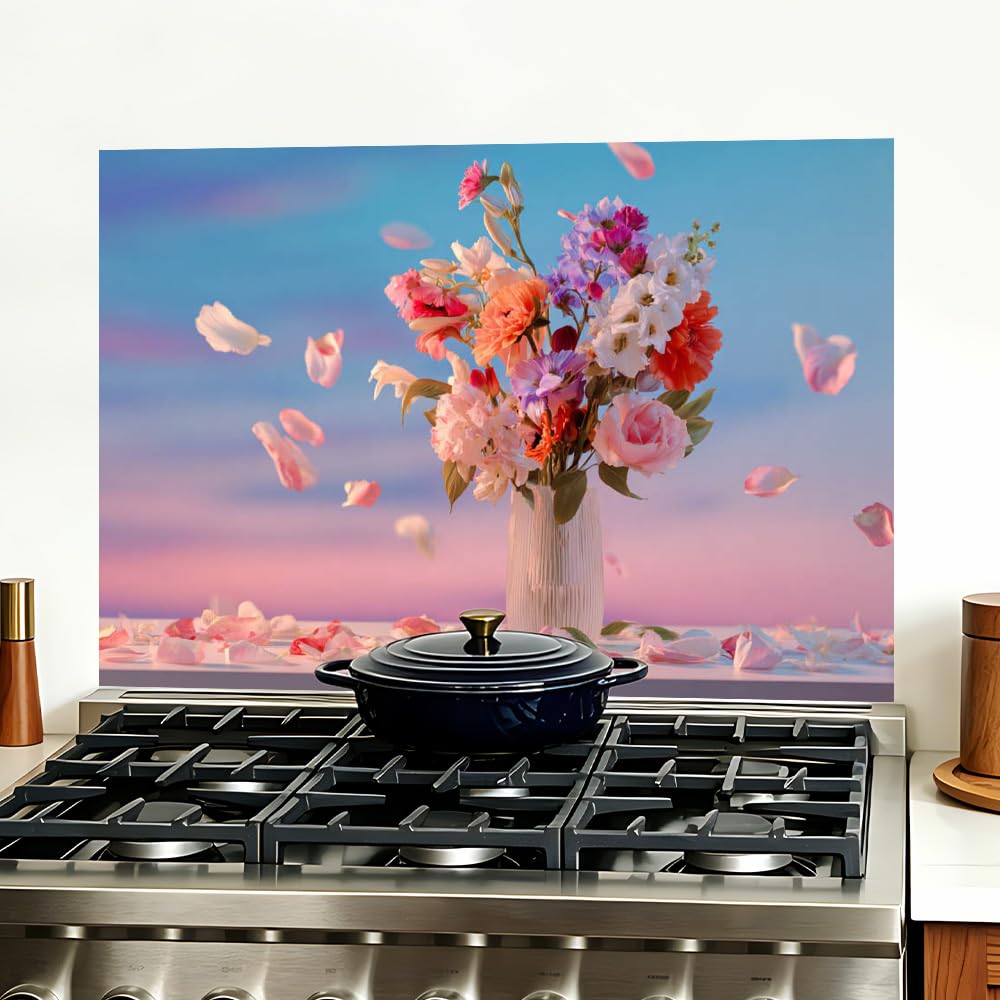 Floral Vase Pastel Petals Backsplash Peel and Stick, 35.4x23.6 in
