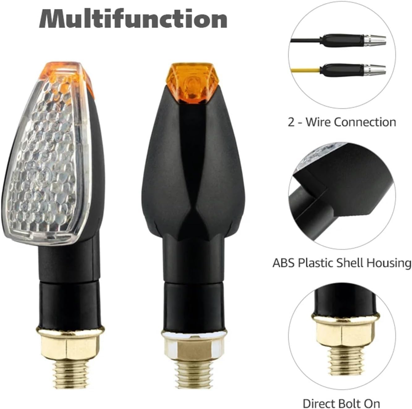 Genérico Indicadores de motocicleta Intermitentes para motocicleta homologados E50, luz ámbar intermitente de 14 LED, 12 V/24 V, M10