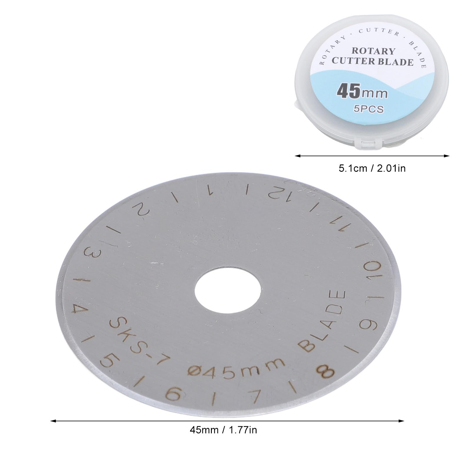 5 Pcs 45mm Alloy Steel Rotary Cutter Blades, Rotary Cutter Replacement Blade wih Plastic Storage Case Effortless Cutting, Alloy Steel for Quilting, Crafting, Paper, Leather, Fabric