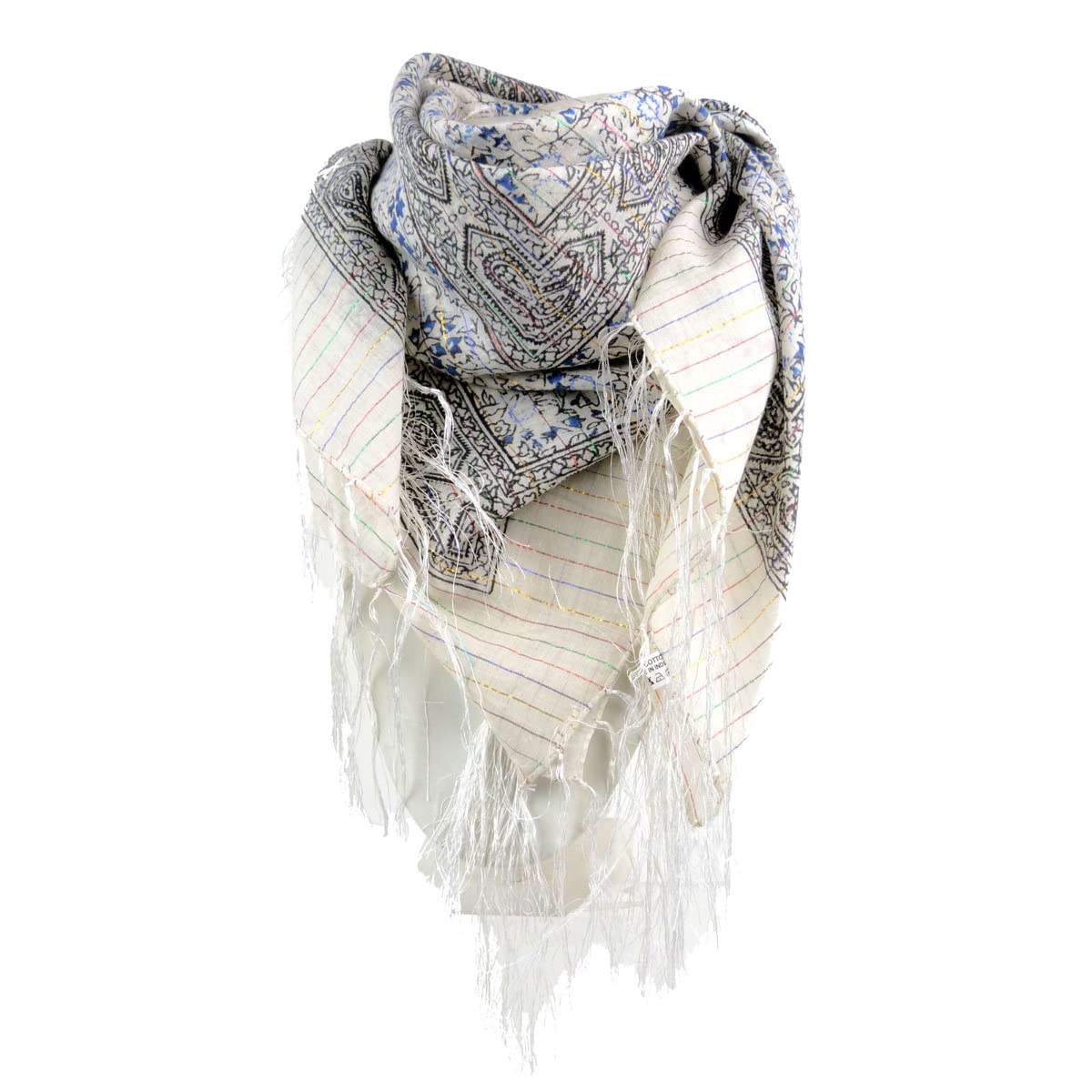 Asita Womens Sparkly Lurex Thread Paisley Tassels Square Scarf