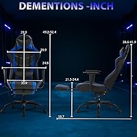 Vista 2 de Silla de juegos con reposapiés y soporte lumbar, silla reclinable de altura ajustable con respaldo alto para adultos, giratoria 360, color azul