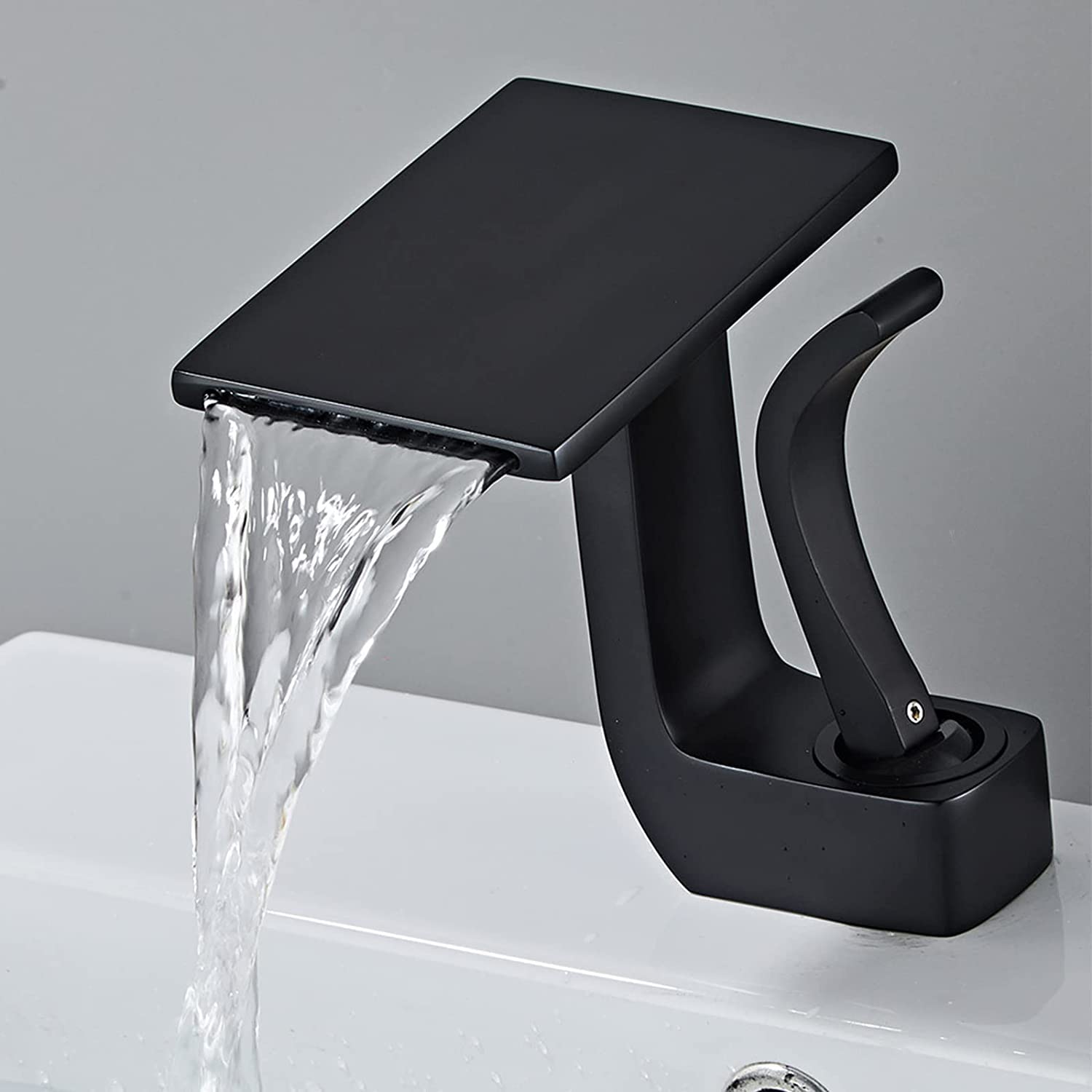 Rubinetto A Cascata Con LED Indicatore Temperatura – Per Bagno O Cucina, Colore Nero, Ingresso Acqua Dal Basso – Funzionamento Idroelettrico, Pressione Minima Richiesta