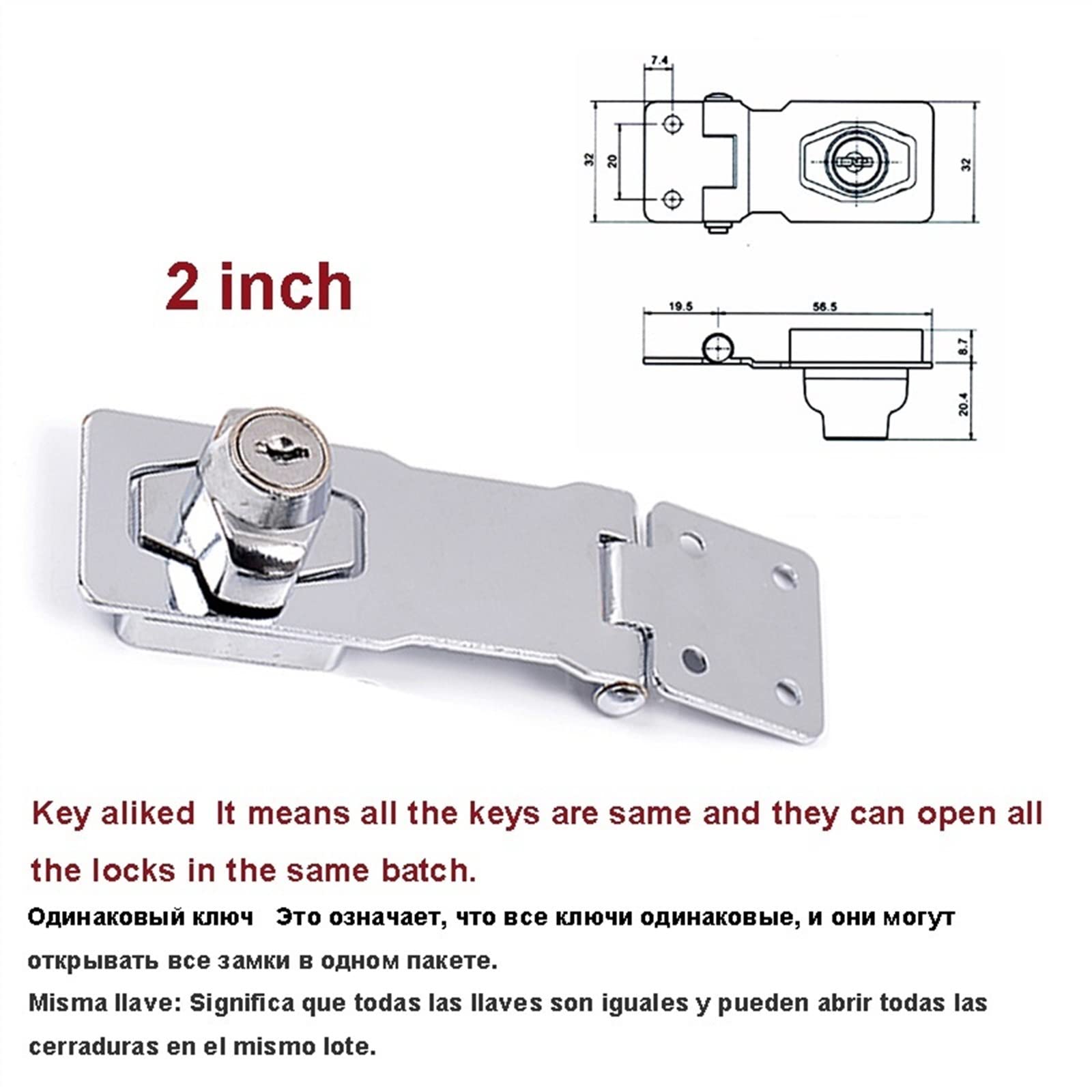 Hasp Lock for Light-box Armadio elettrico Air Box Borsa Show Case Cassetto Porta Hardware JA10 1Pcs (Size : 2inch Chrome Samekey)