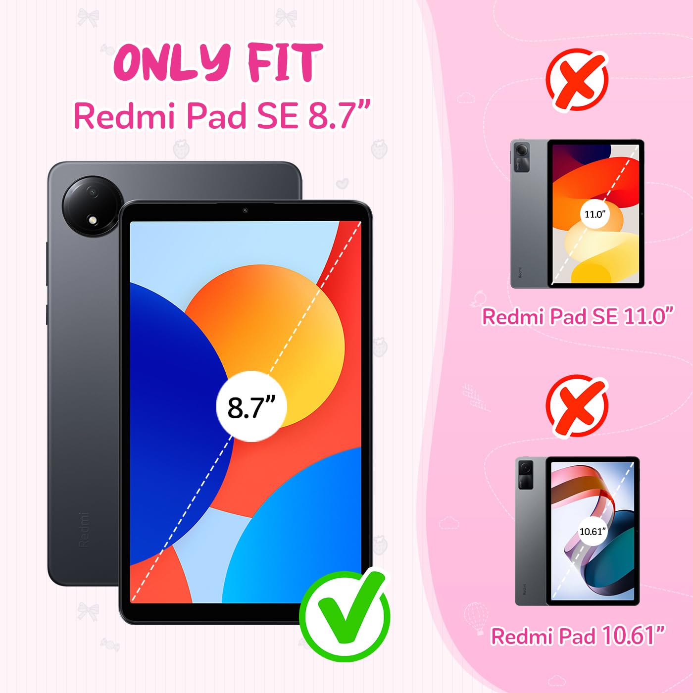 Custodia Antiurto Per Bambini Per Xiaomi Redmi Pad SE 8.7 4G 2024 - Con Tracolla, Maniglia E Supporto, Rosa