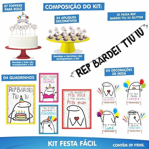 Kit Festa Fácil Flork Meme Aniversário Criança Infantil Quadrinhos