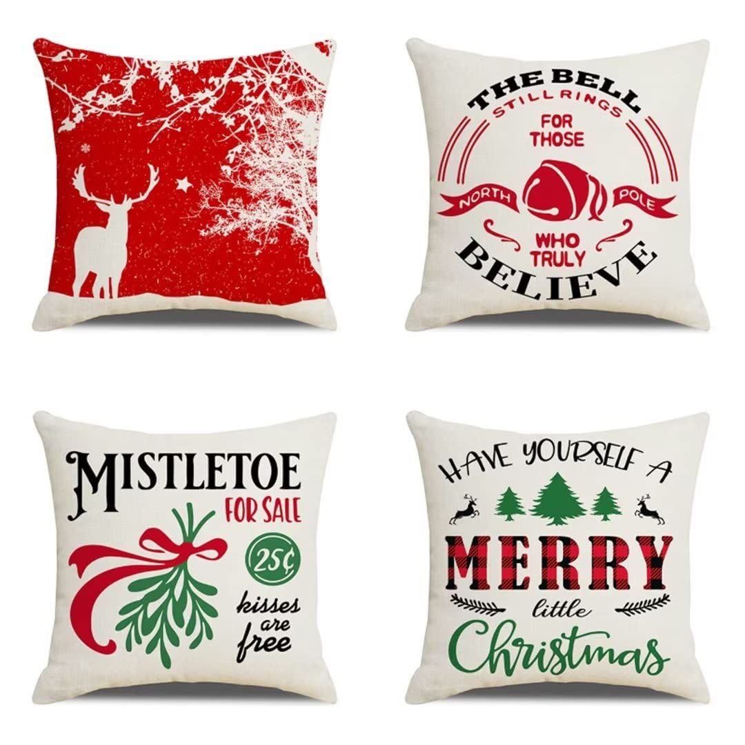 Housse de coussin Noël 40x40cm lot de 4 taie oreiller lin coussin décoratif canapé maison