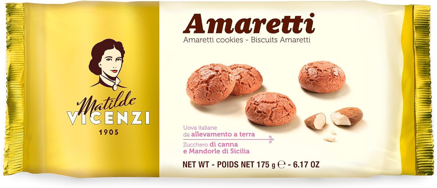 Matilde Vicenzi - Biscotti Amaretti, Pasticcini Tradizionali, Knusprig und bröckelig kekse, buiscuits mit Mandeln aus Sizilien, 6x 175g + Italian Gourmet polpa 400g