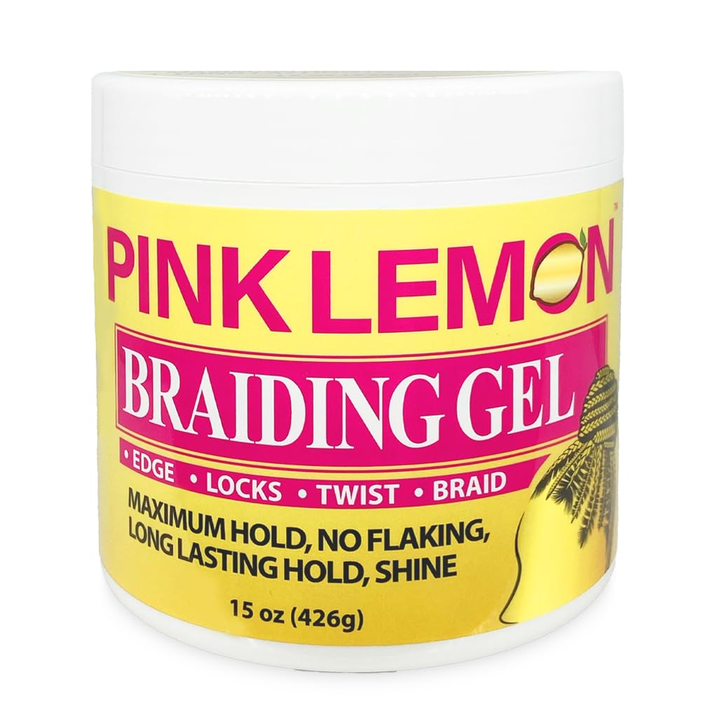 PINK LEMON Braiding Gel- Maximum Hold, No Flaking, Long Lasting Hold, High Shine. For Micro, Inter, Dread, Faux, Loc, Twist, Braid, Edge. (15 oz)