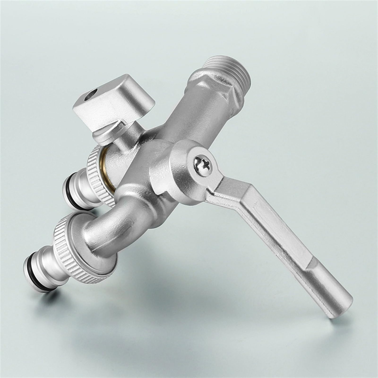 Grifo de jardín de latón de doble salida, fácil de usar, para jardín, lavadora, barril de lluvia, 1/2 pulgada y 3/4 pulgadas, versátil