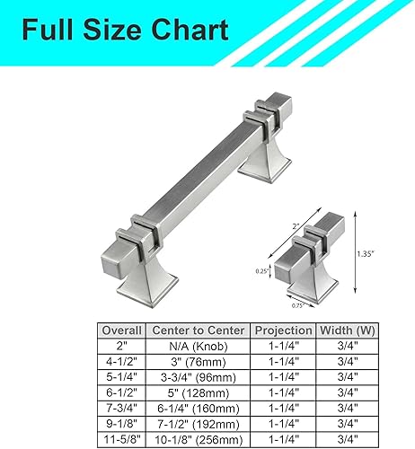 Miniatura 2 de Modket Manija de barra en T de níquel cepillado serie 13  3-34 pulgadas (3.780 in), longitud total de 5-14 pulgadas, paquete de 10 accesorios