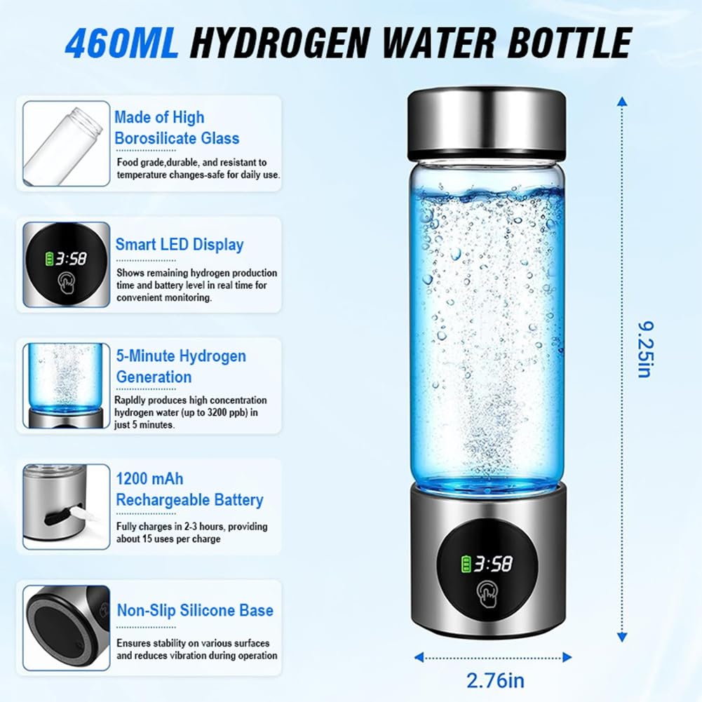 Botella de generador de agua hidrogenada portátil SPE+PEM de doble cámara, ionizador + pantalla PPB y tiempo