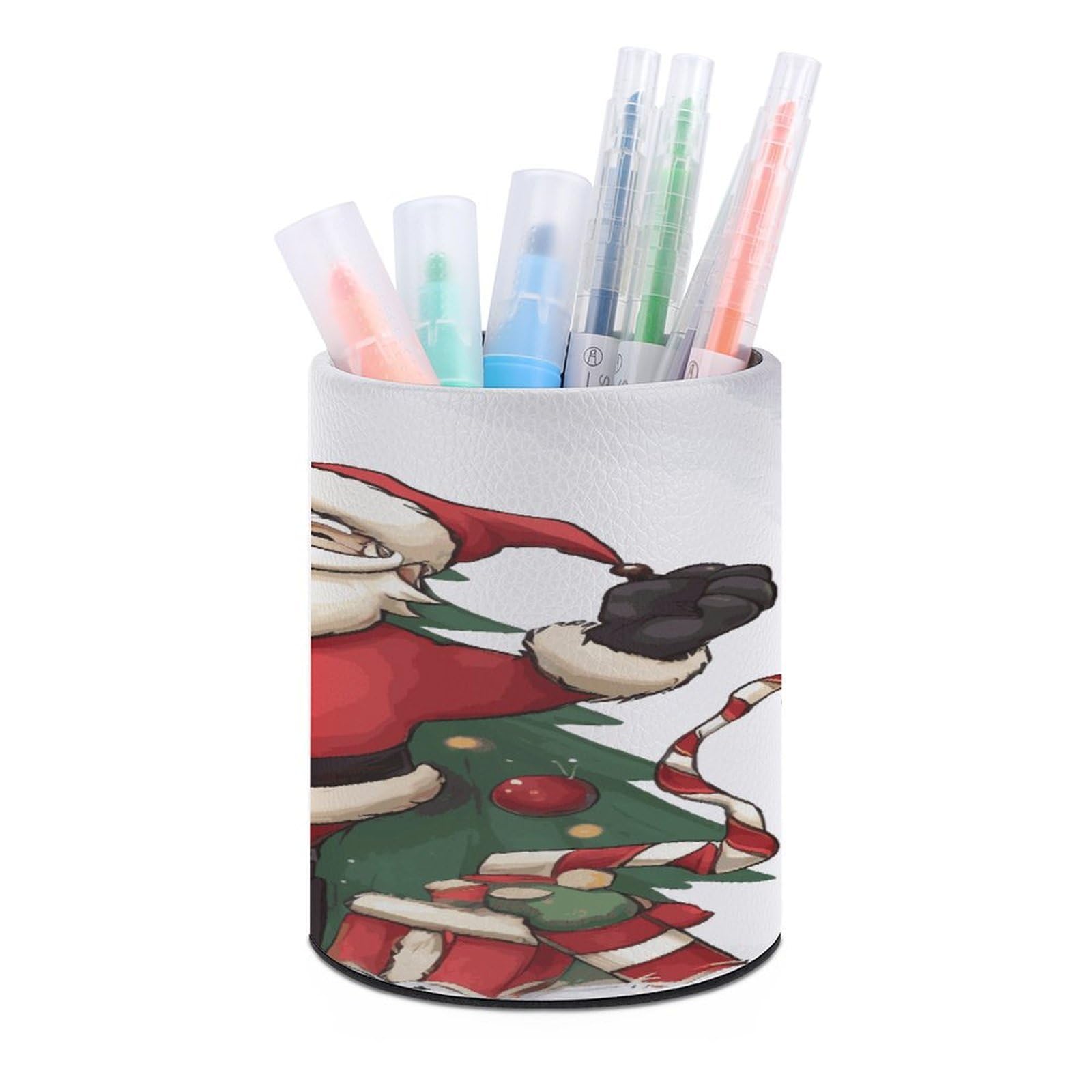 LDGSUPH Merry Christmas Round Pen Holder Leather Pen Cup Pencil Cup Pen Organizer Pencil Holder for Desk Organizer Pencil Organizers Makeup Brush Holders for Home Office Gift
