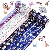 12 Rollos Juego de Cintas Washi,Washi Tape para Pintar con Acuarela Cinta Adhesiva Decorativa de Lámina Dorada para Balas de Bricolaje o Accesorios para Diarios Decoración para Envolver Regalos